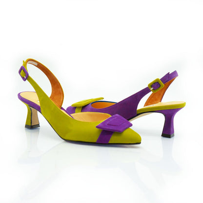 Figini - Slingback Asimmetriche con tacco di 5cm in lime e viola - Figini Milano