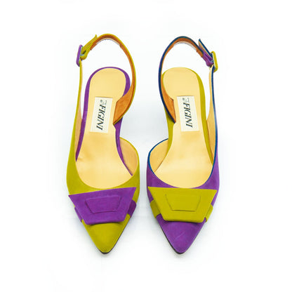 Figini - Slingback Asimmetriche con tacco di 5cm in lime e viola - Figini Milano