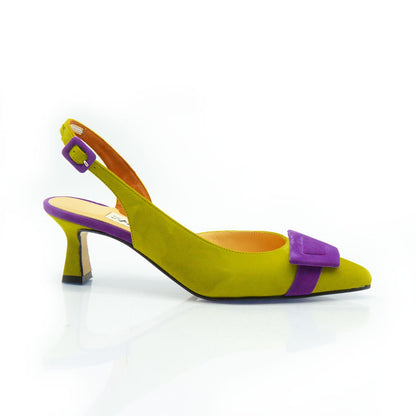 Figini - Slingback Asimmetriche con tacco di 5cm in lime e viola - Figini Milano