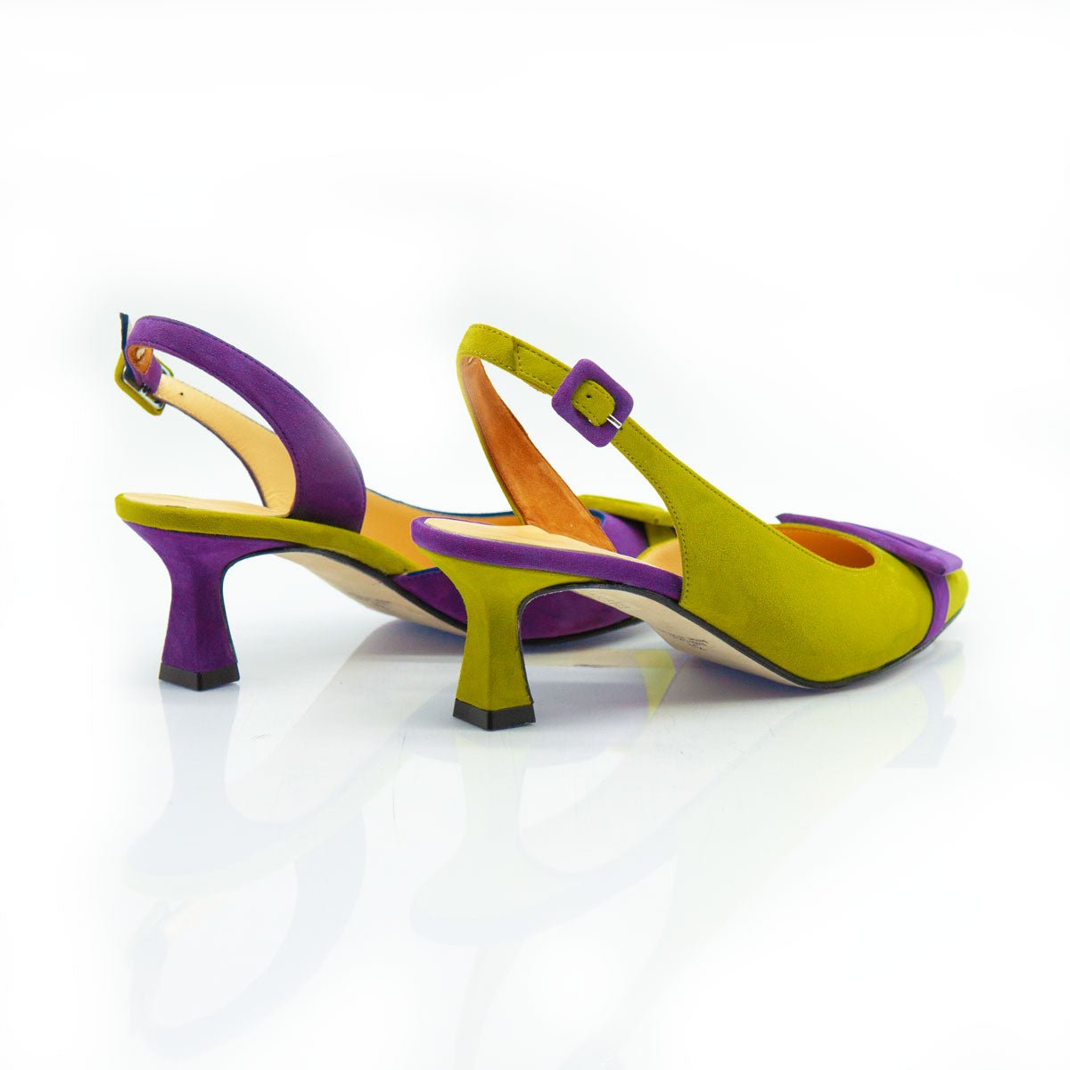 Figini - Slingback Asimmetriche con tacco di 5cm in lime e viola - Figini Milano