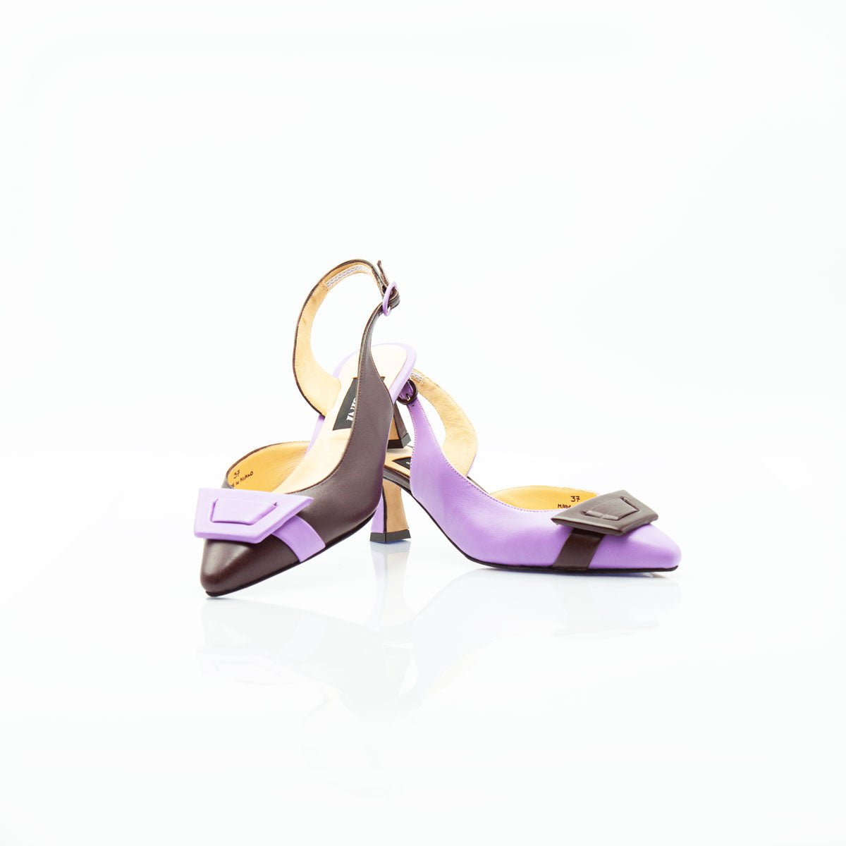 Figini - Slingback Asimmetriche con tacco di 5cm in Nappa Lilla - Cioccolato - Figini Milano