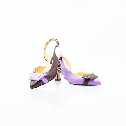 Figini - Slingback Asimmetriche con tacco di 5cm in Nappa Lilla - Cioccolato - Figini Milano
