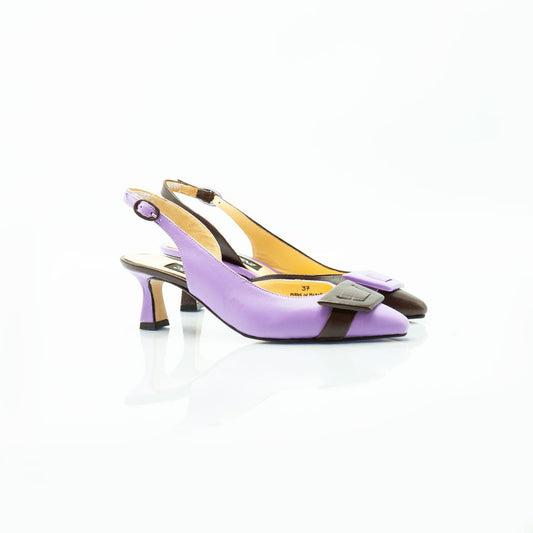 Figini - Slingback Asimmetriche con tacco di 5cm in Nappa Lilla - Cioccolato - Figini Milano