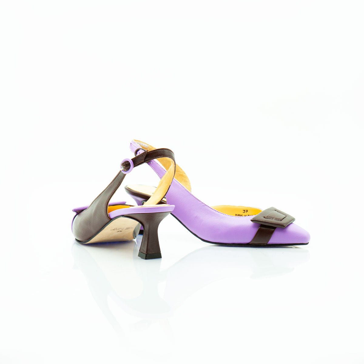 Figini - Slingback Asimmetriche con tacco di 5cm in Nappa Lilla - Cioccolato - Figini Milano