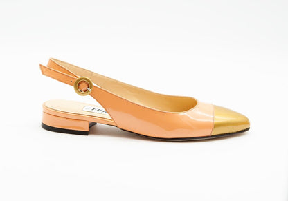 Figini - Slingback bicolore con tacco 2 cm in Vernice Pesca - Oro - Figini Milano