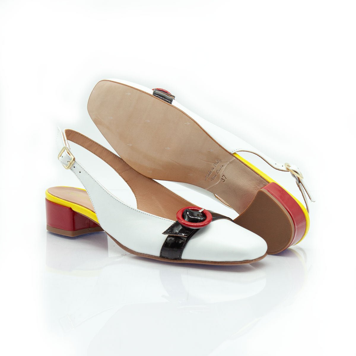 Figini - Slingback con applicazione e fibbia in nappa Bianca - Figini Milano