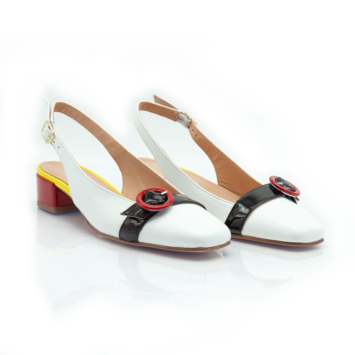Figini - Slingback con applicazione e fibbia in nappa Bianca - Figini Milano