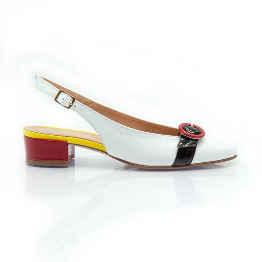 Figini - Slingback con applicazione e fibbia in nappa Bianca - Figini Milano