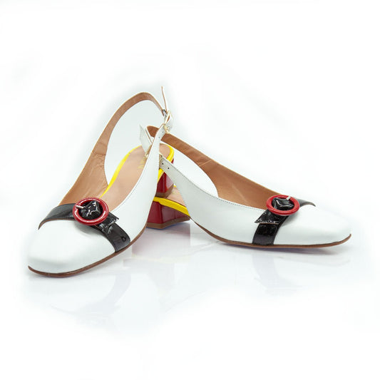 Figini - Slingback con applicazione e fibbia in nappa Bianca - Figini Milano