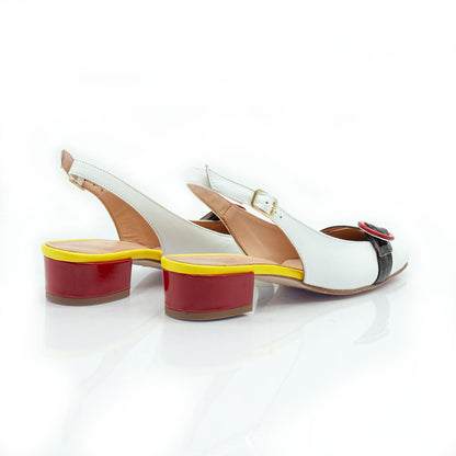 Figini - Slingback con applicazione e fibbia in nappa Bianca - Figini Milano