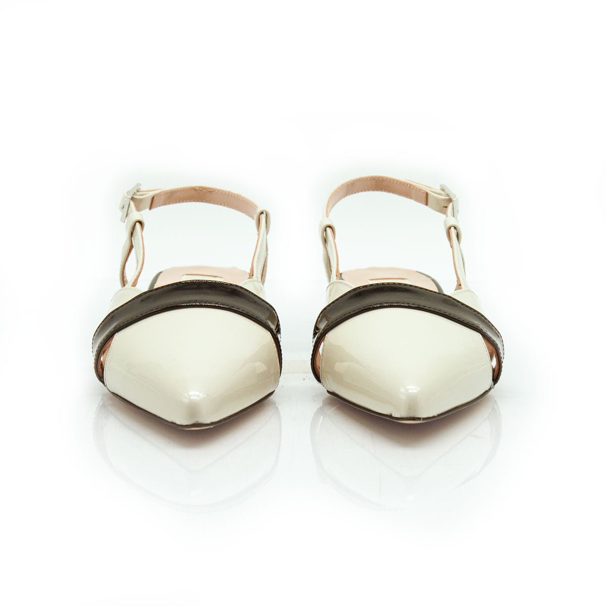 Figini - Slingback con tacco 2 cm in Vernice Beige e Nero - Figini Milano