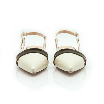 Figini - Slingback con tacco 2 cm in Vernice Beige e Nero - Figini Milano