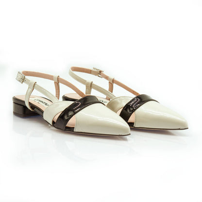 Figini - Slingback con tacco 2 cm in Vernice Beige e Nero - Figini Milano