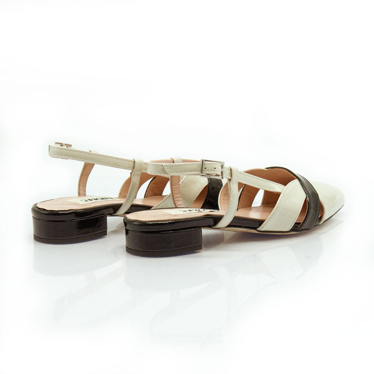 Figini - Slingback con tacco 2 cm in Vernice Beige e Nero - Figini Milano