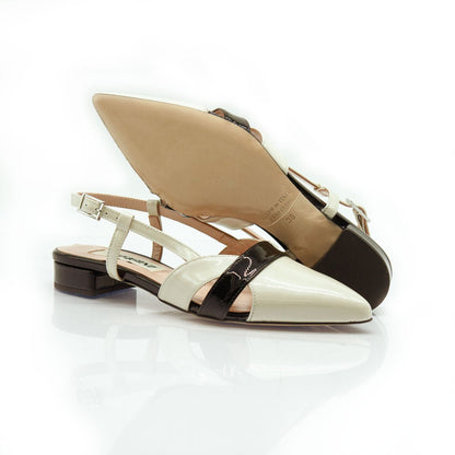 Figini - Slingback con tacco 2 cm in Vernice Beige e Nero - Figini Milano