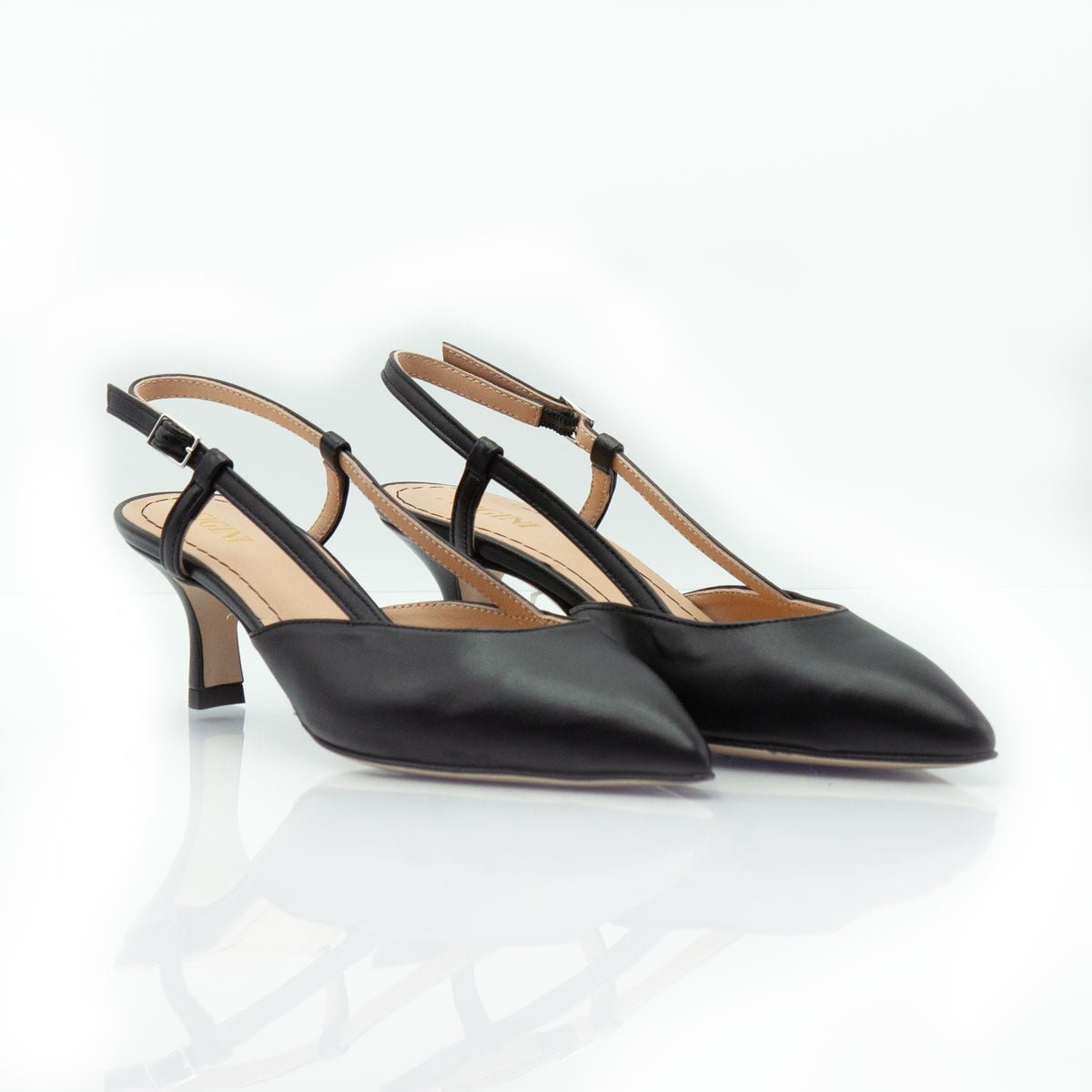 Figini - Slingback con tacco di 5 cm in nappa nero - Figini Milano