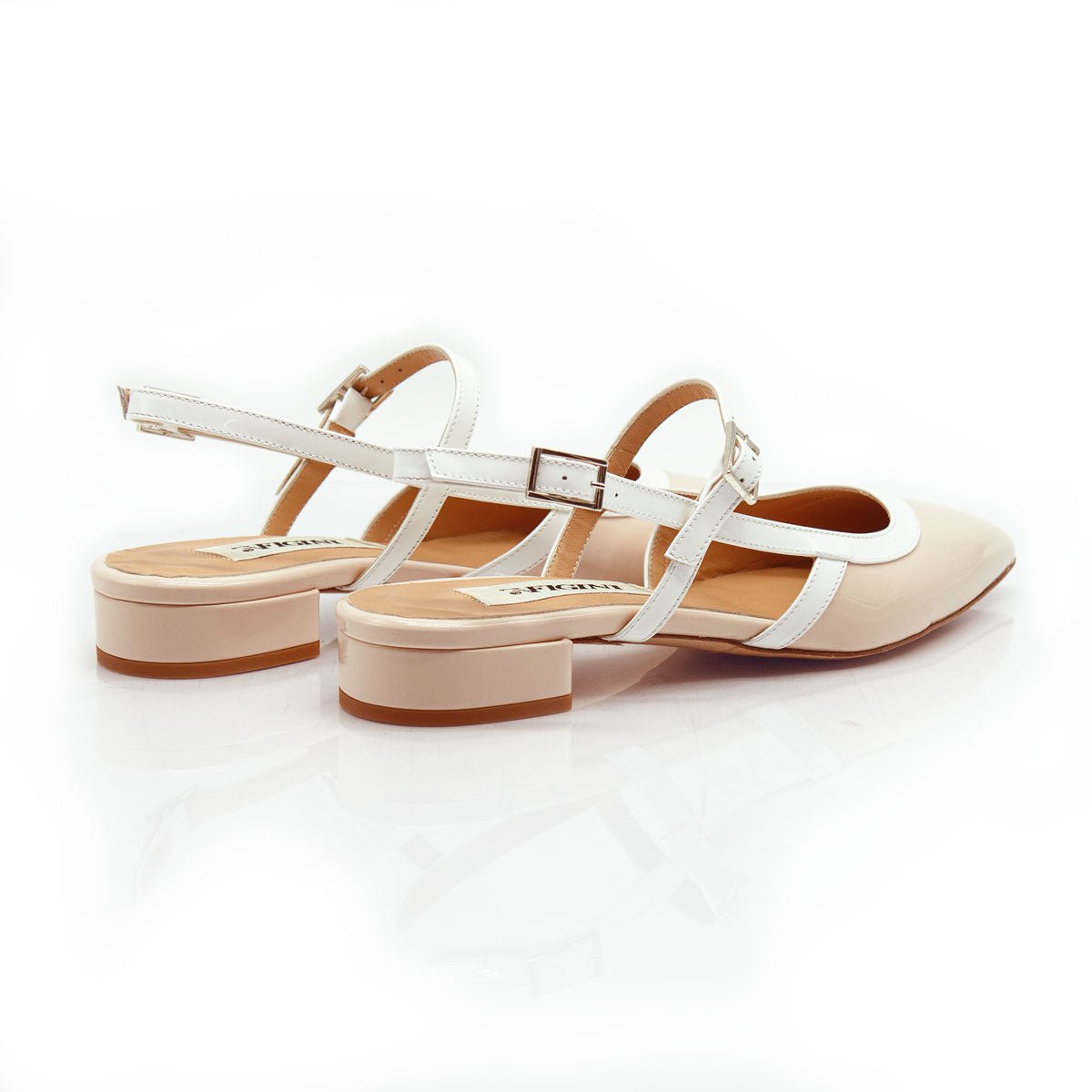 Figini - Slingback Mary Jane con Tacco 2 cm in Vernice Beige - Figini Milano