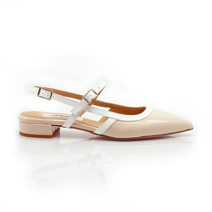 Figini - Slingback Mary Jane con Tacco 2 cm in Vernice Beige - Figini Milano