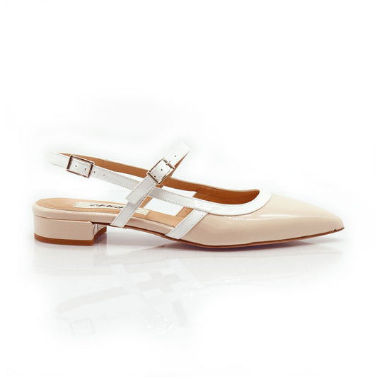Figini - Slingback Mary Jane con Tacco 2 cm in Vernice Beige - Figini Milano