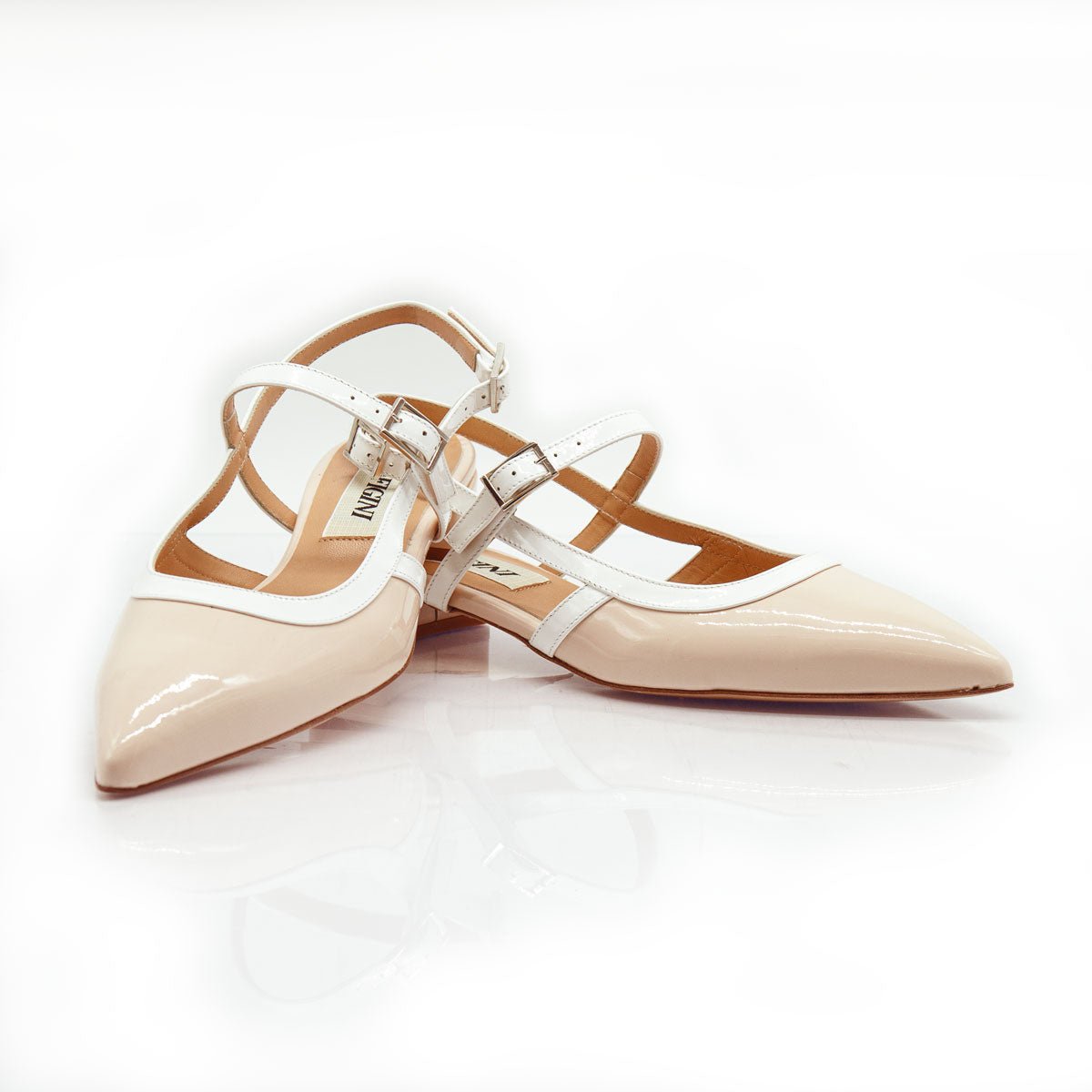 Figini - Slingback Mary Jane con Tacco 2 cm in Vernice Beige - Figini Milano
