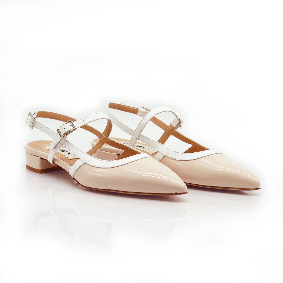 Figini - Slingback Mary Jane con Tacco 2 cm in Vernice Beige - Figini Milano