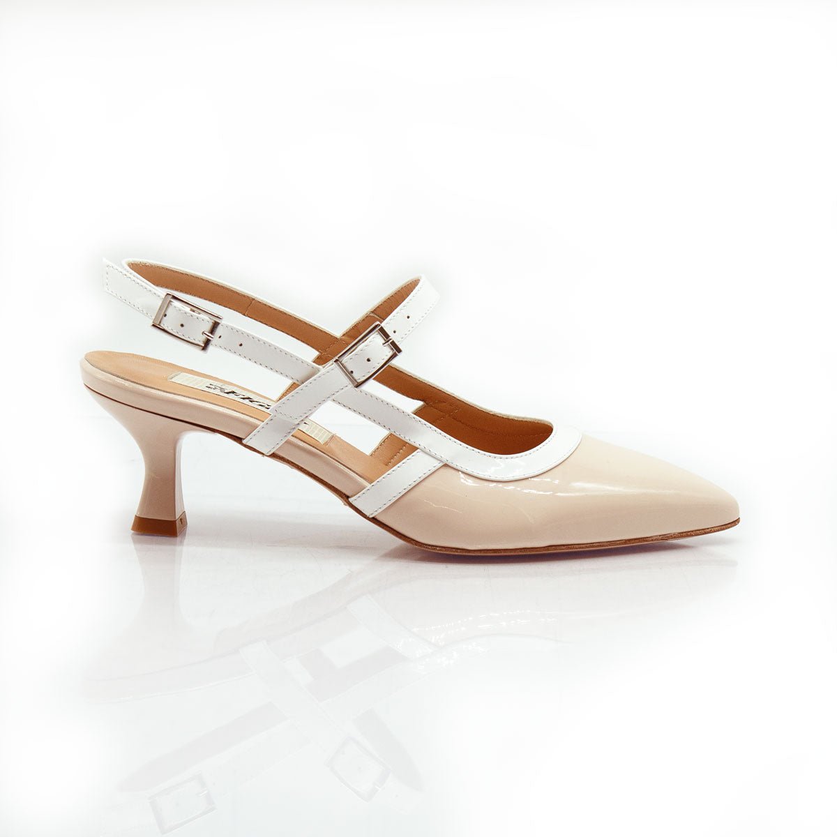 Figini - Slingback Mary Jane con Tacco 5 cm in Vernice Beige - Figini Milano