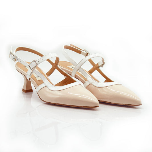 Figini - Slingback Mary Jane con Tacco 5 cm in Vernice Beige - Figini Milano
