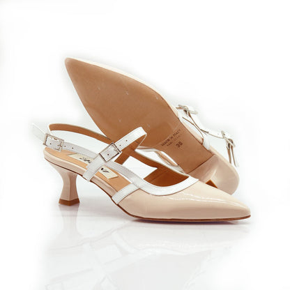 Figini - Slingback Mary Jane con Tacco 5 cm in Vernice Beige - Figini Milano