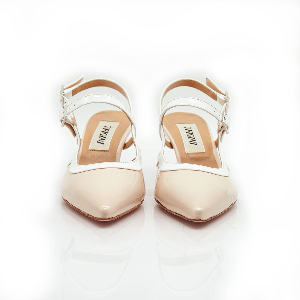 Figini - Slingback Mary Jane con Tacco 5 cm in Vernice Beige - Figini Milano