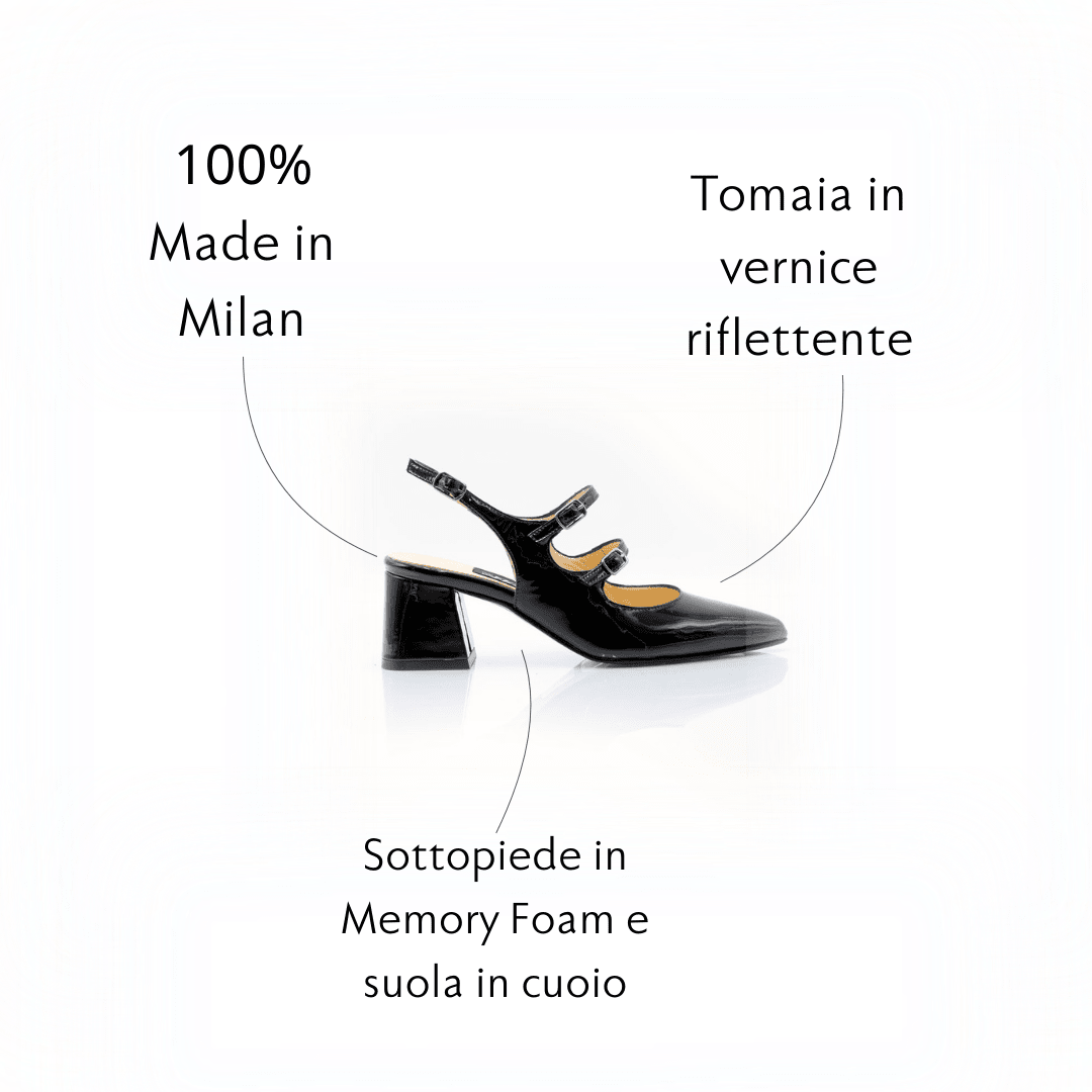 Figini - Slingback Mary Jane con tacco 5 cm in Vernice Nera - Figini Milano