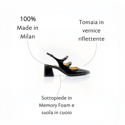Figini - Slingback Mary Jane con tacco 5 cm in Vernice Nera - Figini Milano