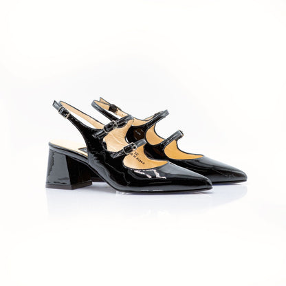 Figini - Slingback Mary Jane con tacco 5 cm in Vernice Nera - Figini Milano