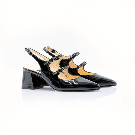Figini - Slingback Mary Jane con tacco 5 cm in Vernice Nera - Figini Milano