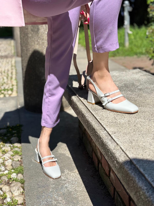 Figini - Slingback MaryJane con tacco 5 cm in vernice perla - Figini Milano