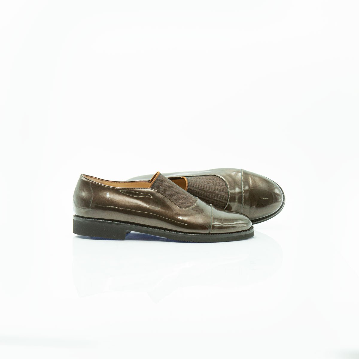 Figini - Slip - on con fascia elastico tacco 2 cm in vernice bronzo - Figini Milano
