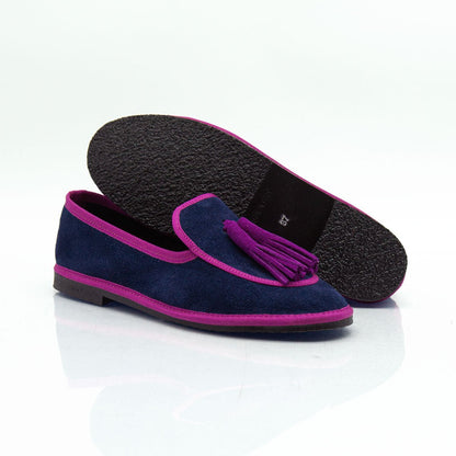 Figini - Slip-on Friulane con Fiocchetti in camoscio blu - Figini Milano