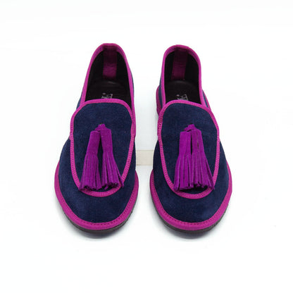 Figini - Slip-on Friulane con Fiocchetti in camoscio blu - Figini Milano