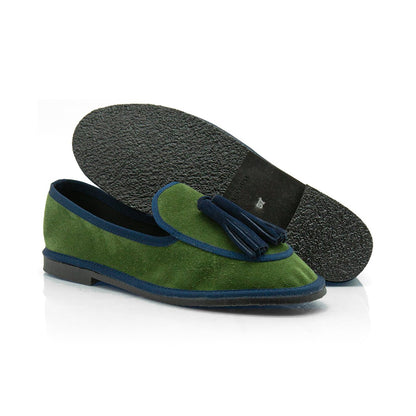 Figini - Slip-on Friulane con Fiocchetti in camoscio verde e blu - Figini Milano