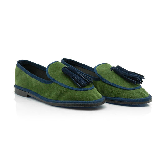 Figini - Slip-on Friulane con Fiocchetti in camoscio verde e blu - Figini Milano