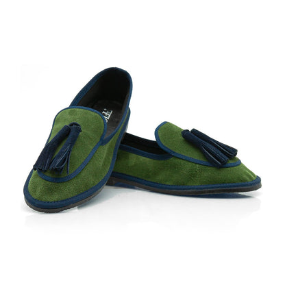 Figini - Slip-on Friulane con Fiocchetti in camoscio verde e blu - Figini Milano