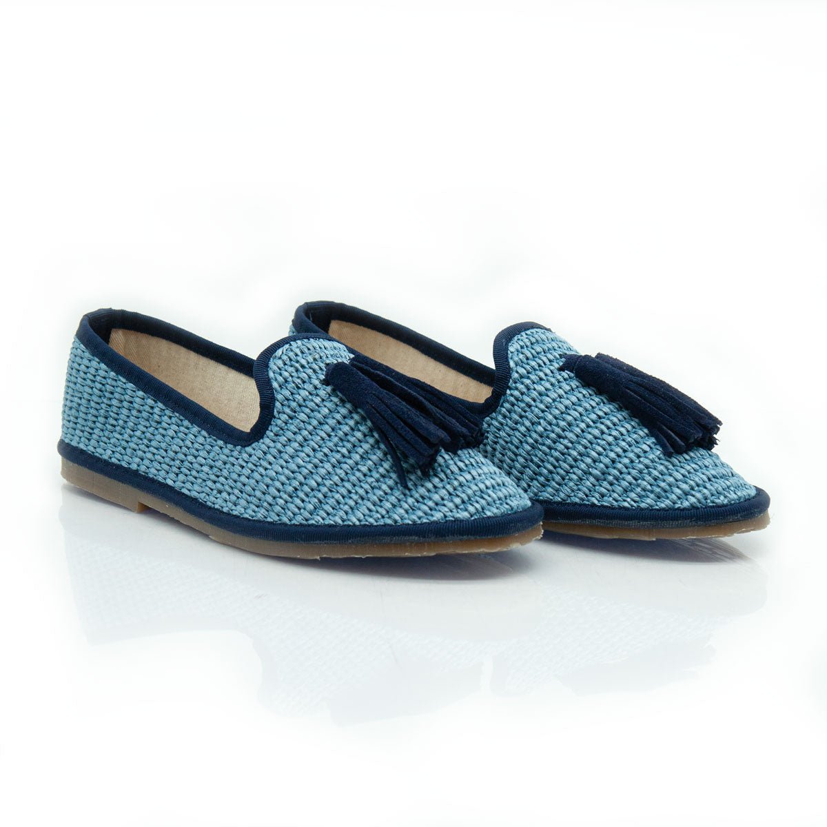 Figini - Slip - on Friulane con Fiocchetti in Rafia Azzurro - Figini Milano