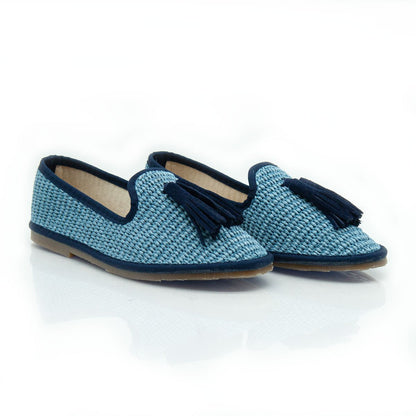 Figini - Slip - on Friulane con Fiocchetti in Rafia Azzurro - Figini Milano