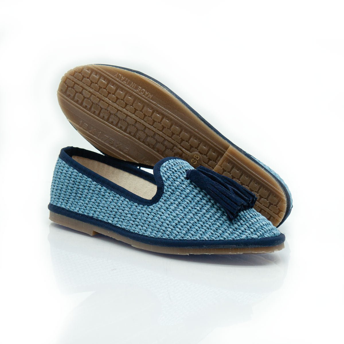 Figini - Slip - on Friulane con Fiocchetti in Rafia Azzurro - Figini Milano