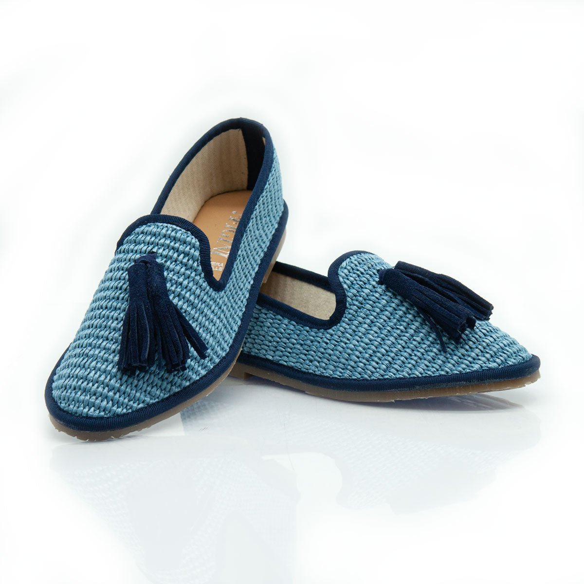 Figini - Slip - on Friulane con Fiocchetti in Rafia Azzurro - Figini Milano