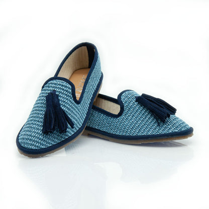 Figini - Slip - on Friulane con Fiocchetti in Rafia Azzurro - Figini Milano