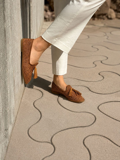 Figini - Slip - on Friulane con Fiocchetti in Rafia Cuoio - Figini Milano