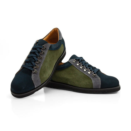 Figini - Sneakers allacciate in camoscio blue e verde - Figini Milano
