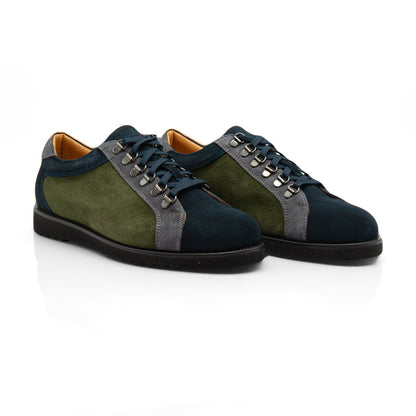 Figini - Sneakers allacciate in camoscio blue e verde - Figini Milano