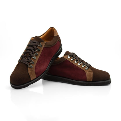 Figini - Sneakers allacciate in camoscio bordeaux e testamoro - Figini Milano