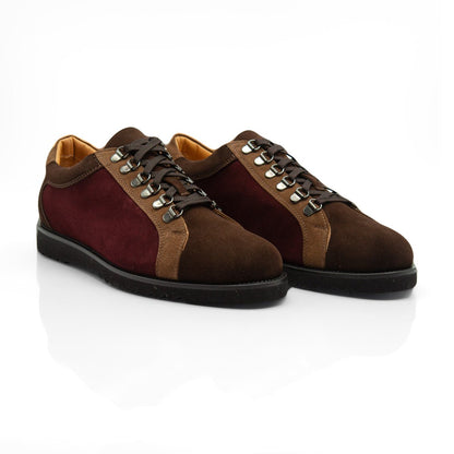 Figini - Sneakers allacciate in camoscio bordeaux e testamoro - Figini Milano